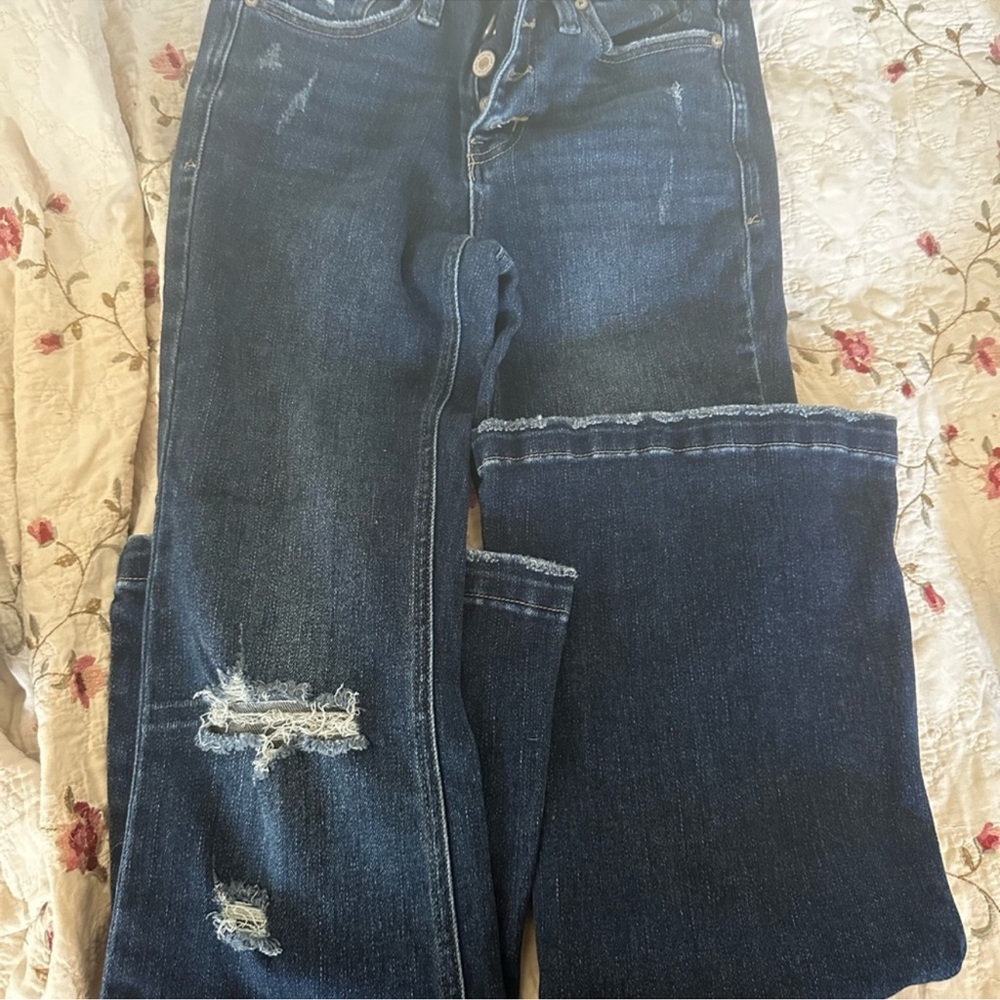 KanCan Dark Blue Distressed Flare Jeans